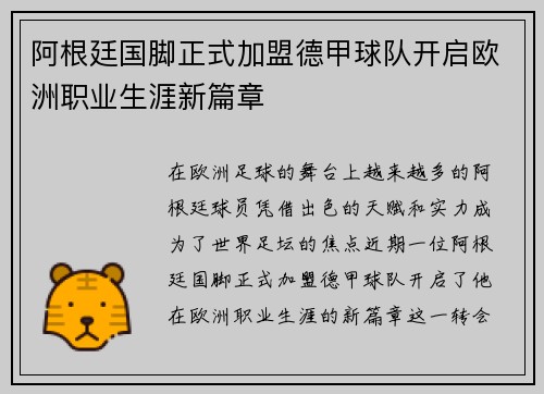 阿根廷国脚正式加盟德甲球队开启欧洲职业生涯新篇章